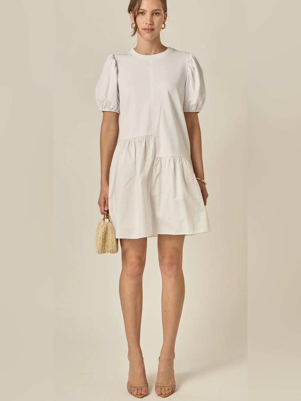 English Factory White Puff Sleeve Mini Dress